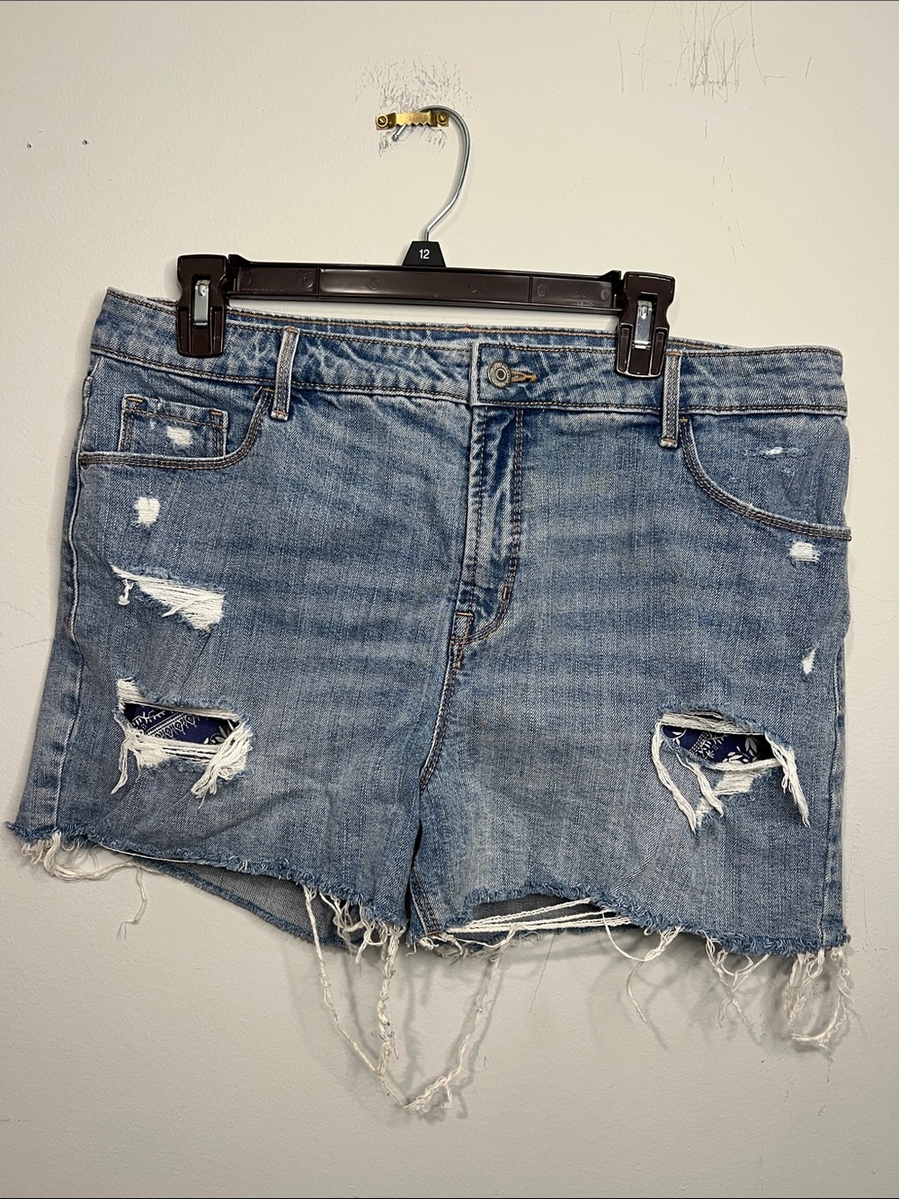 Old Navy Light Blue Distressed Denim Cutoff Shorts with Patch Detail